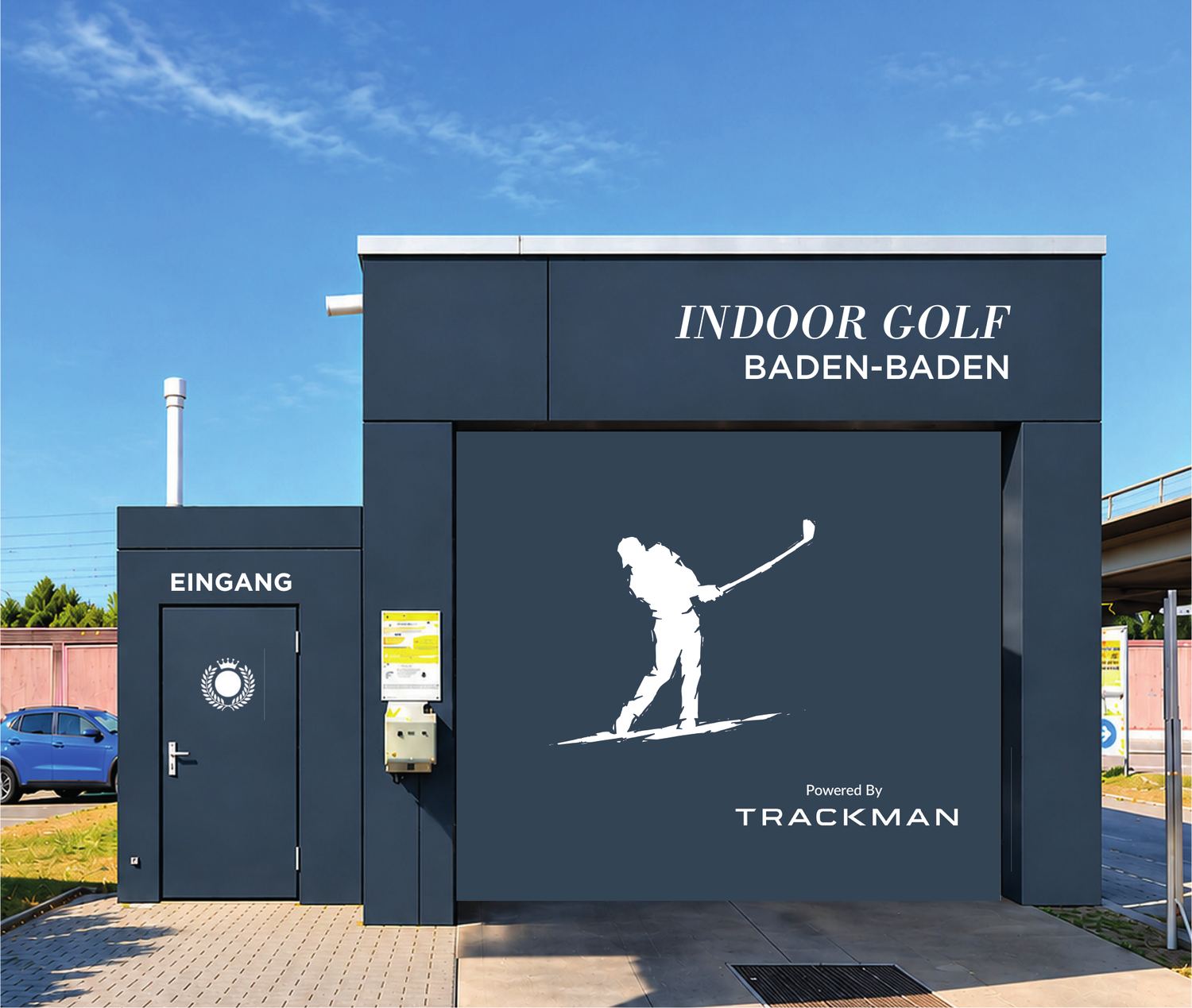 Eingang der Indoor Golf Box auf dem bientzle Campus